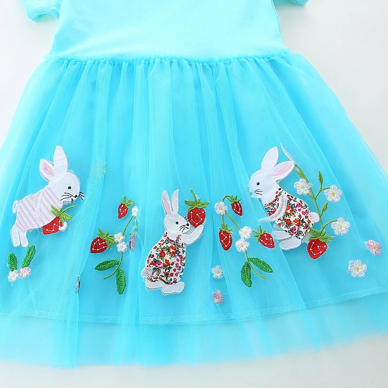 Little maven Children's Clothing Summer Cartoon Rabbits Embroidered Dresses New Year Gifts Mesh Baby Girls Party Dress Cute