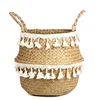 Boho Decor Wicker Baskets Storage Hand Woven Rattan Basket Foldable Pot with Handle Plant Cestos Mimbre Panier Rangement Osier 2