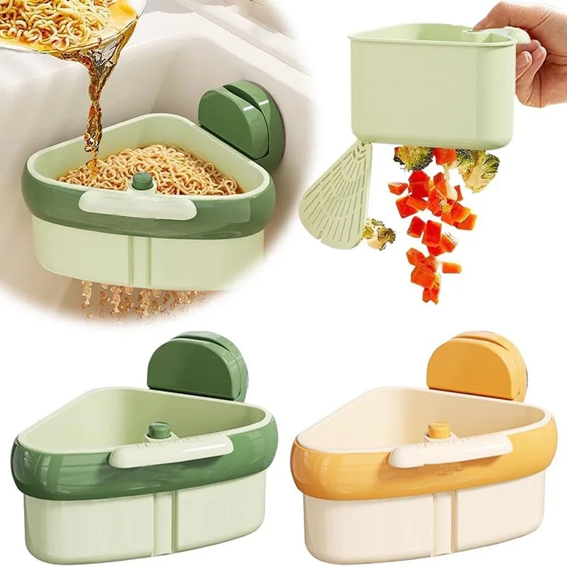 Suction Cup Sink Corner Rack – Self-Cleaning Strainer Basket, Triangular Automatic Dumping, Wall Mounted Kitchen Organizer Suction Cup Sink Corner Rack – Self-Cleaning Strainer Basket, Triangular Automatic Dumping, Wall Mounted Kitchen Organizer