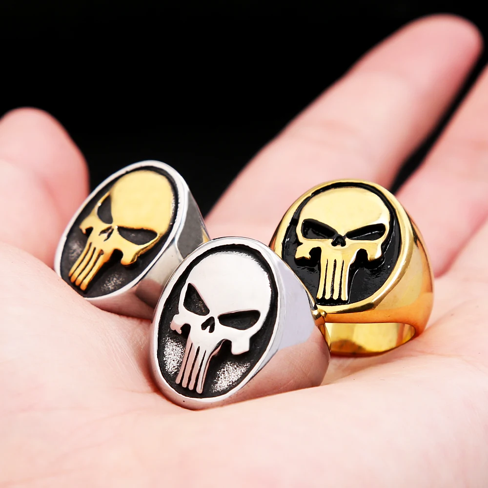 Vintage Simple Punisher Rings For Men Punk Hip Hop Stainless Steel Gothic Skull Ring Biker Fashion Jewelry Gifts stainless steel ring finger ring