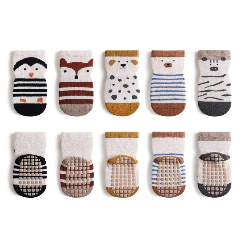 5 Pairs Baby Socks Summer Anti-Slip Baby Socks Cartoon Animal Print Infant Girls Floor Socks