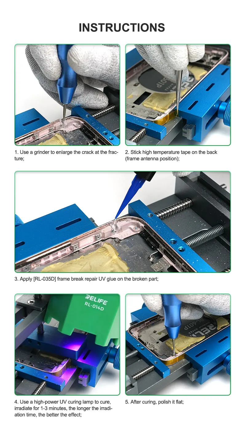 RELIFE RL-035D Repairing Broken Frame UV Glue Strong Adhesion And High Hardness,Fast Curing Without Whitening Repair Tool 2