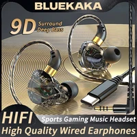BLUEKAKA 3.5mm Jack Type C Plug Wired Headphone HIFI Bass Earphone in-Ear Headset Gamer Handsfree Earbuds For Samsung For iPhone 1