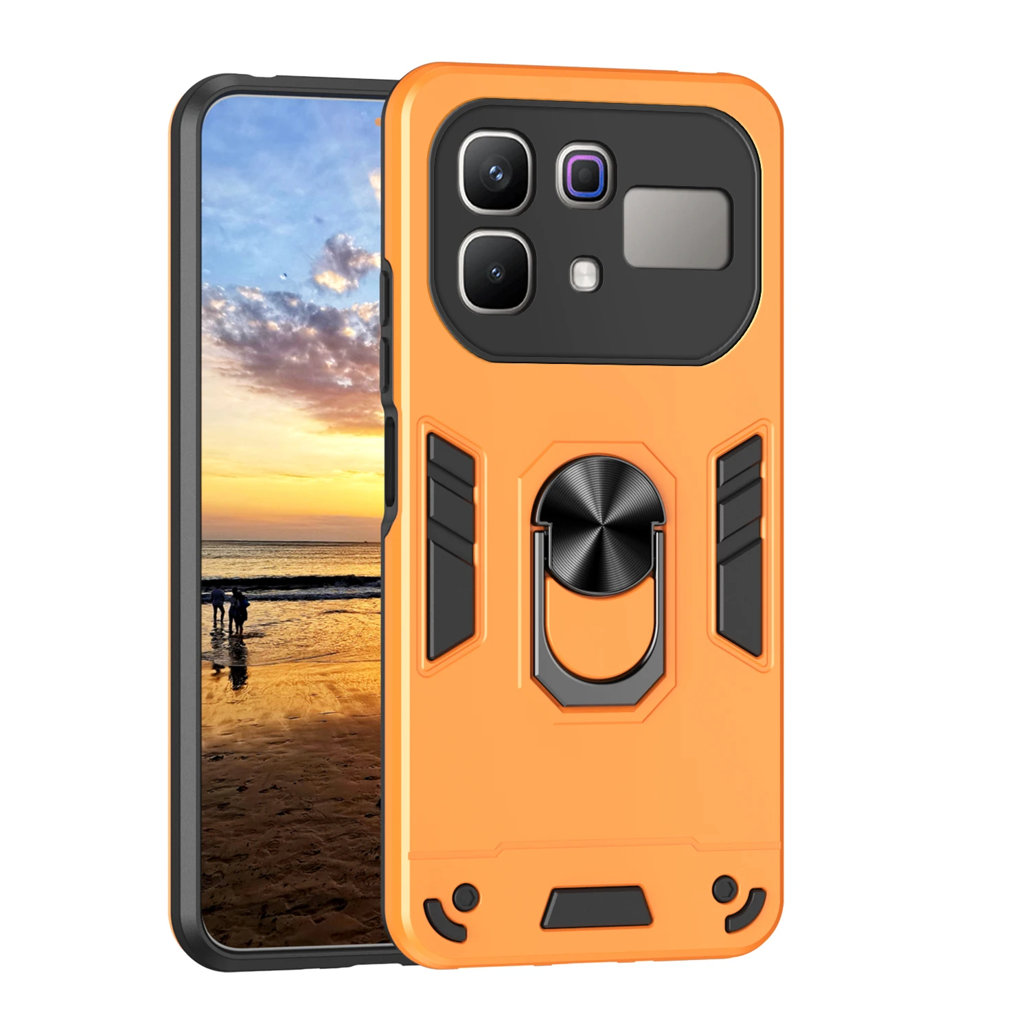 Rugged Armor Shockproof Phone Case with Magnetic Metal Ring Holder and TPU Frame Plastic Cover