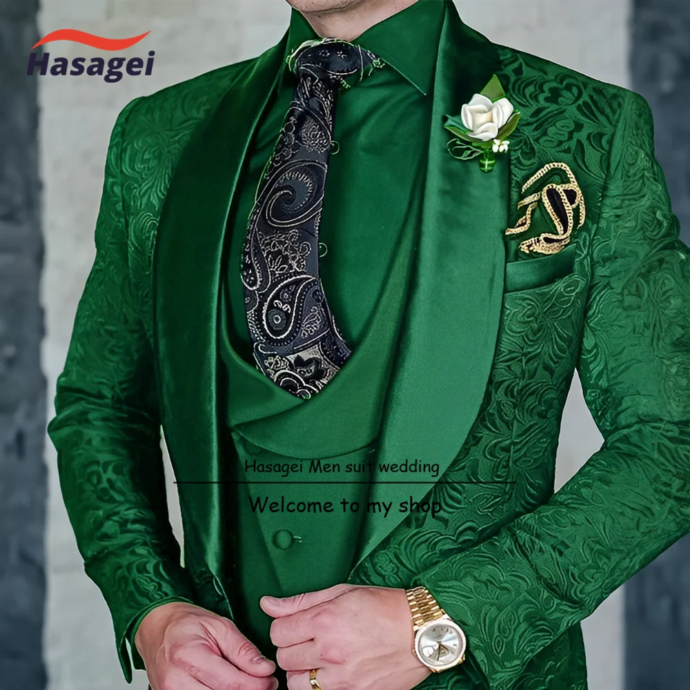 Men's Groom Terno Suit Italian Design Black Smoking Tuxedo Jacket 3-piece Set (Jacket Vest Pants) Men's Wedding Suit