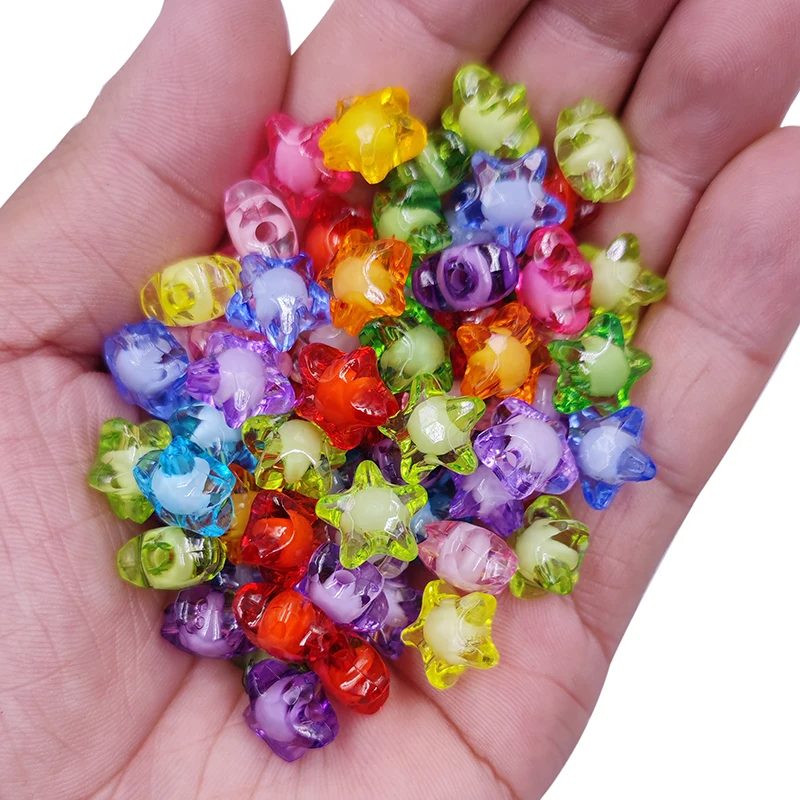 

20Pcs/bag 12mm Double Layer Transparent Star Loose Beads Necklace Bracelet Candy Color Pendant DIY Jewelry Making Wholesale