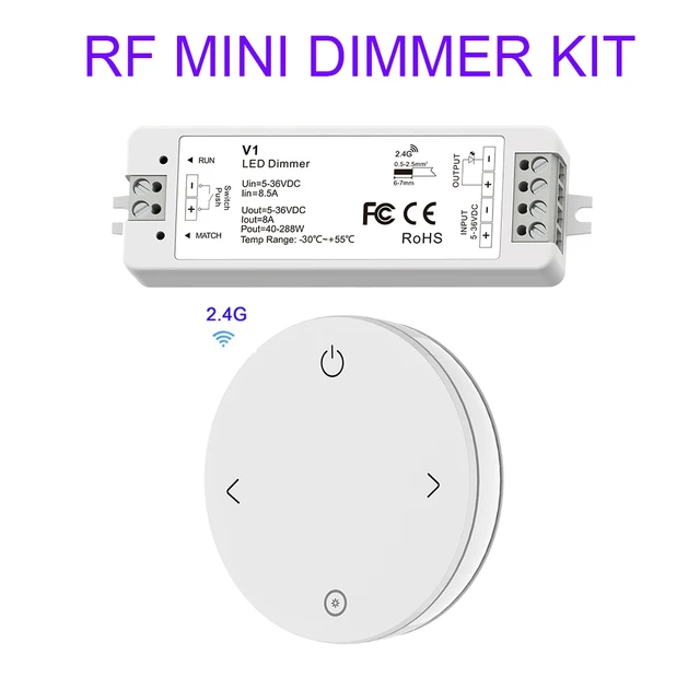 RF Mini สไตล์ LED Dimmer KIT ในร่ม 12V 24V 1CH เดี่ยวสี LED Dimming Controller 2.4G รีโมทคอนโทรลไร้สายสมาร์ท 1