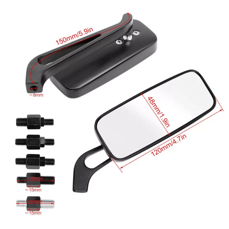 Verstellbarer Seitenspiegel, blendfreier Motorrad-Rückspiegel mit 8 mm/10 mm Gewinde für Harley Honda Kawasaki Yamaha Suzuki – Detail 3