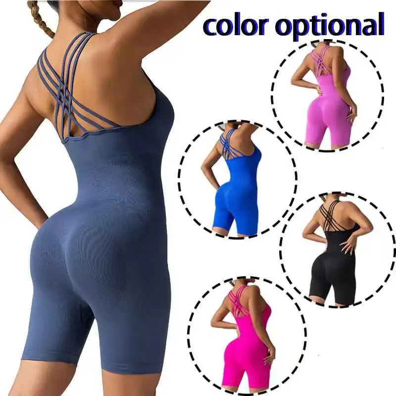 

Yoga jumpsuit women's summer sleeveless shorts sports naked sense fitness wear beauty back sexy three-point pants bra one corset