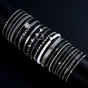 19PCS Silver Pearl Butterfly Anklet Set 1