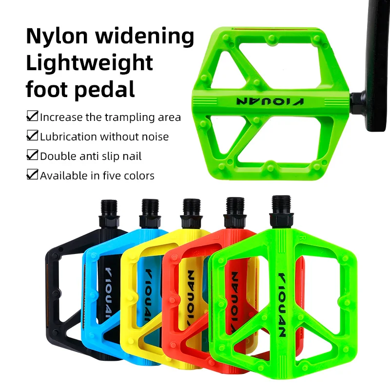 Pedali bici Cuscinetto in nylon Pedali piatti antiscivolo da 9/16" Pedali da ciclismo leggeri e larghi con piattaforma piatta per bici elettrica BMX Road MTB - immagine 6