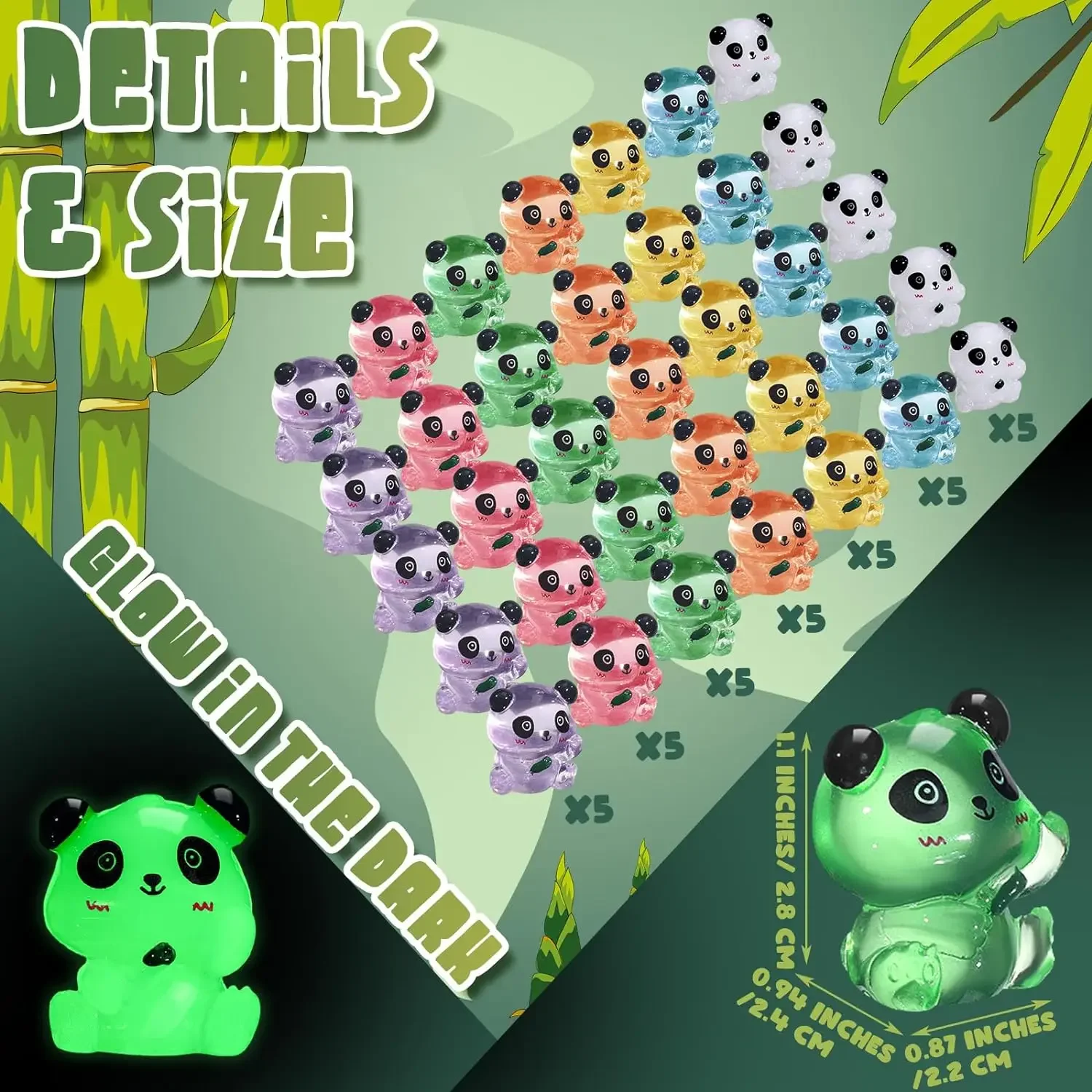 Miniature Figurines 3D Printed Toy 10 Pcs Luminous Panda Animals Landscape Decor DIY Accessories