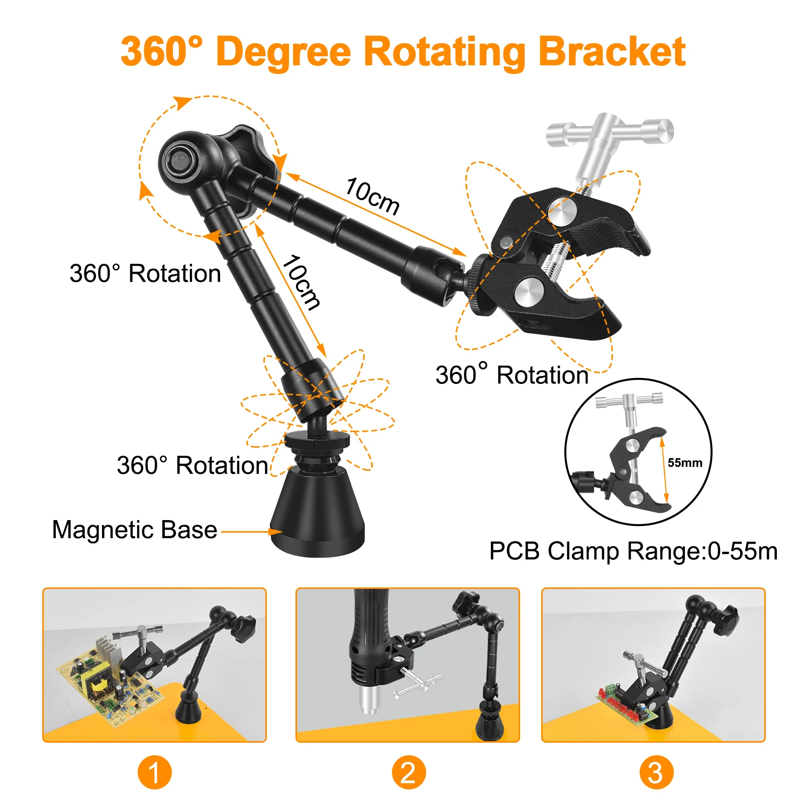 NEWACALOX Magnetic Flexible Arm Soldering Third Hand PCB Holder with 360 ° Rotating Hot Air Gun Stand Welding Workbench 2