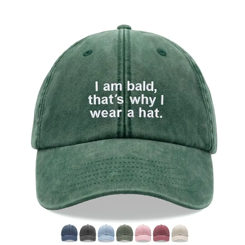 1 Stück Baseballkappe mit Aufschrift „Ich bin kahl, deshalb trage ich eine Mütze“, Vintage-Waschung, Unisex Dad Hat, niedriges Profil, verstellbar, verwaschen, für Sport, Sonne, Wandern
