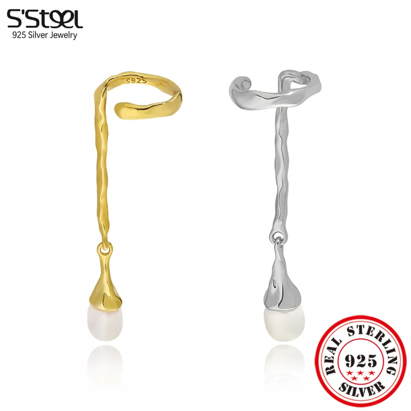S'STEEL Freshwater Pearl Long 925 Sterling Silver Clip Earring For
