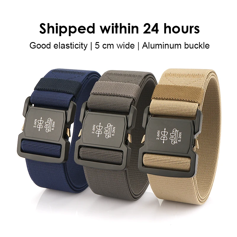 HSSEE 5cm Elastic Belt for Men Aluminum Buckle Quick Release Tactical Casual Belt Tight Nylon 2 inch Military Stretch Male