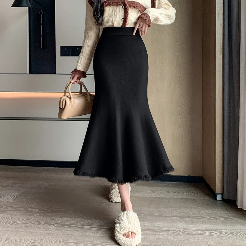 Womens Skirts Wool Fishtail Skirt Fishtail Maxi Skirt, Long Winter