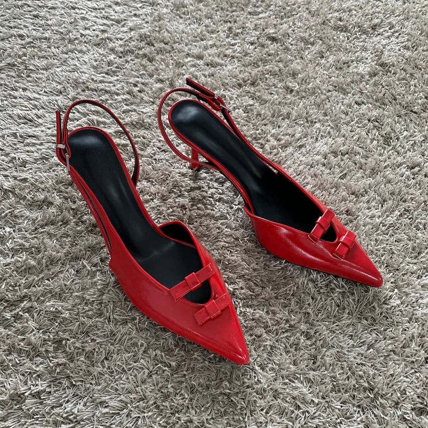 2025 Fashion Red Pointed Toe High Heels Women Bow Elegant