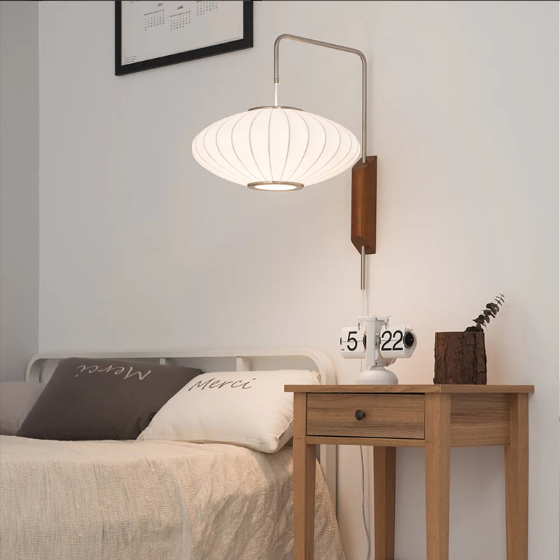 Nelson Wall lamp modern japanese wall lamp For Living Room Bedroom Home Bedside office Hotel Silk Cloth Lamp 4