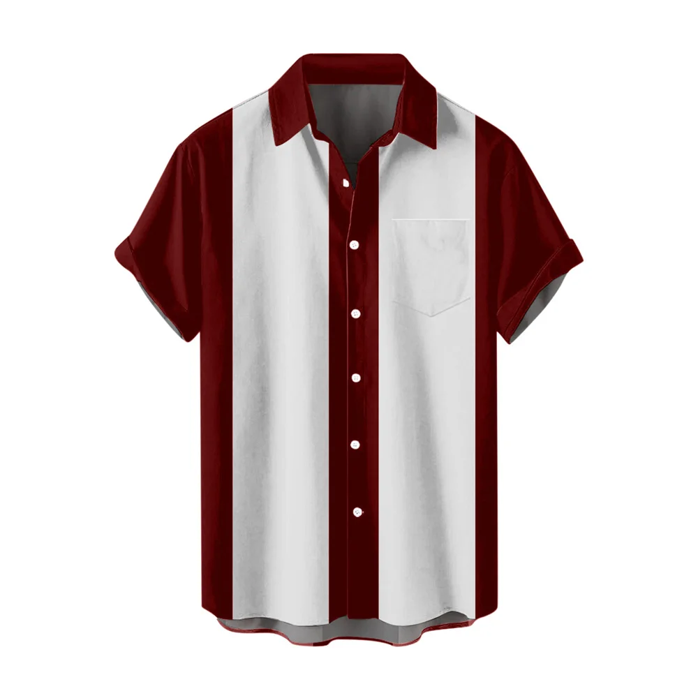 2023 Summer New Men's Short Sleeve Cardigan Shirt Casual Solid Color Panel Lapel Pocket Beach Top Comfortable Soft Fabric 6