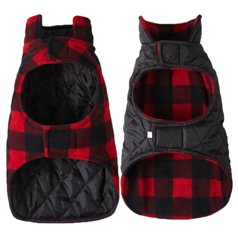 

Reversible Waterproof Dog Coat Winter British Style Dog Jacket Red Plaid Dog Clothes Pet Dog Cold Weather Coats Snow Jacket Vest