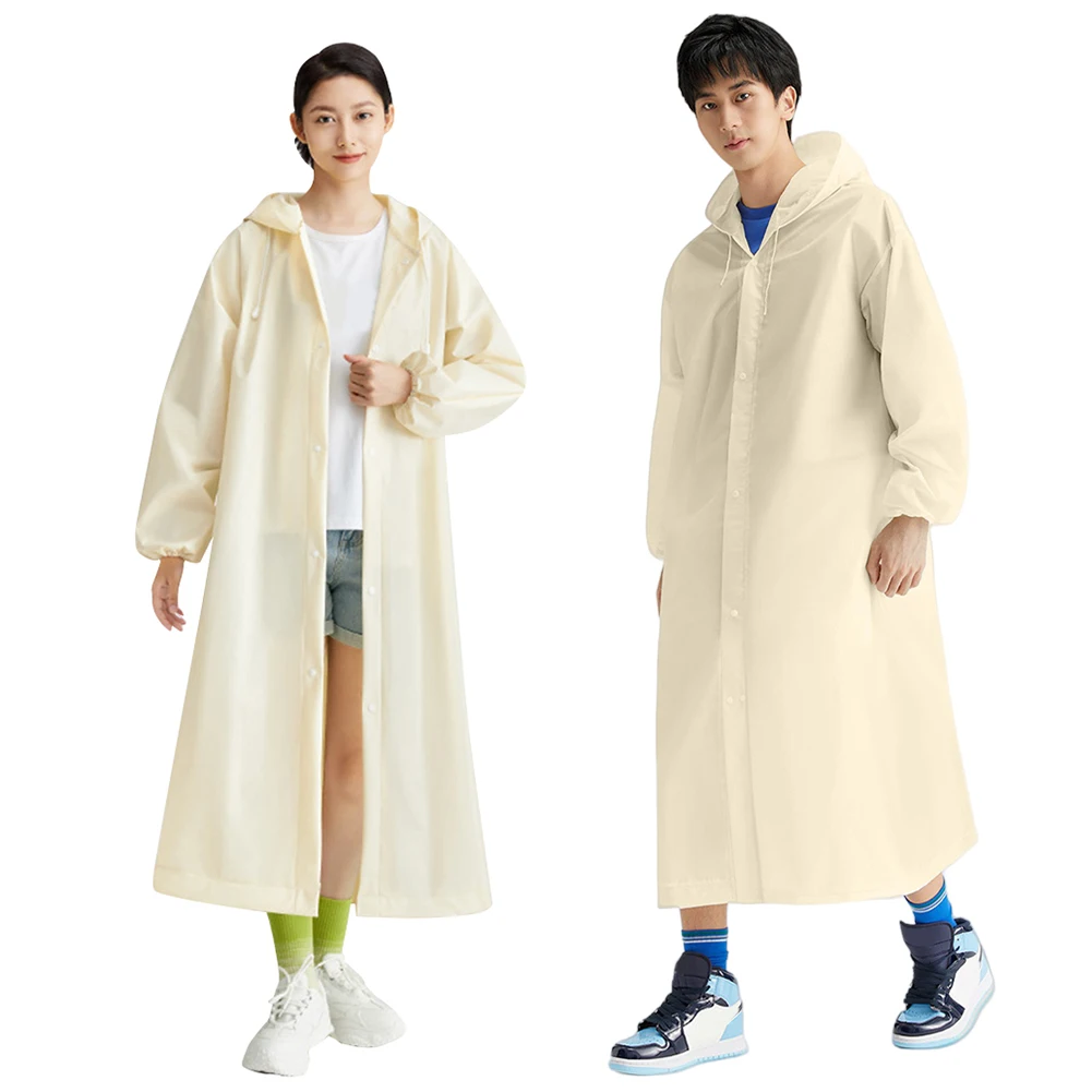 재사용 가능한 EVA 레인 코트, 긴 후드 레인 코트, 야외 여행 비상 조임끈