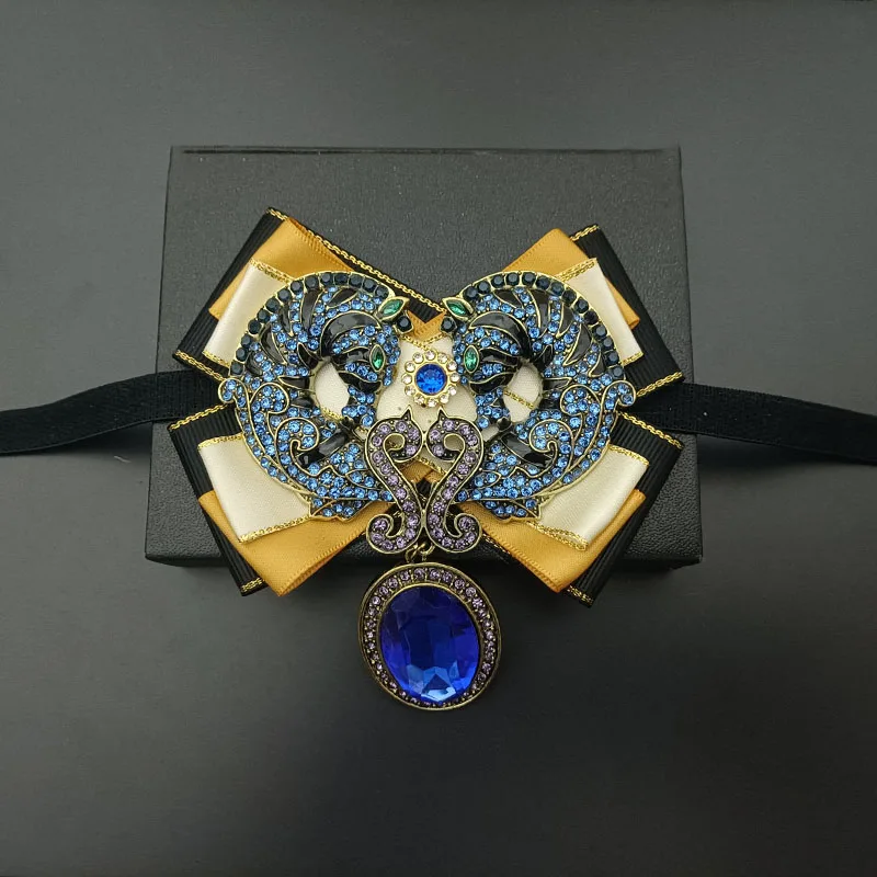 Original handgefertigte Fliege mit Seepferdchen-Strass, Vintage-Stil, hochwertige Business- und Hochzeitskrawatten für Herren, Hemdkragen-Blumen und Schleifen – Detail 10