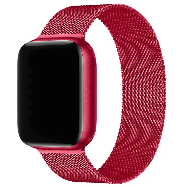 Magnetic Band Compatible with Apple Watch 45mm 44mm 42mm Adjustable Milanese Clasp Loop Strap for iWatch Series 7/6/5/4/3/2/1 SE Red