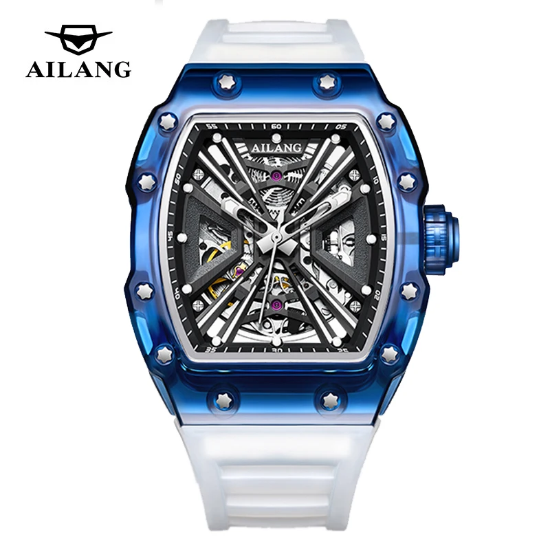 AILANG Brand Sport Skeleton Mechanical Watch for Men Silicone Strap Waterproof Luminous Fashion Automatic Hollow Watches Mens