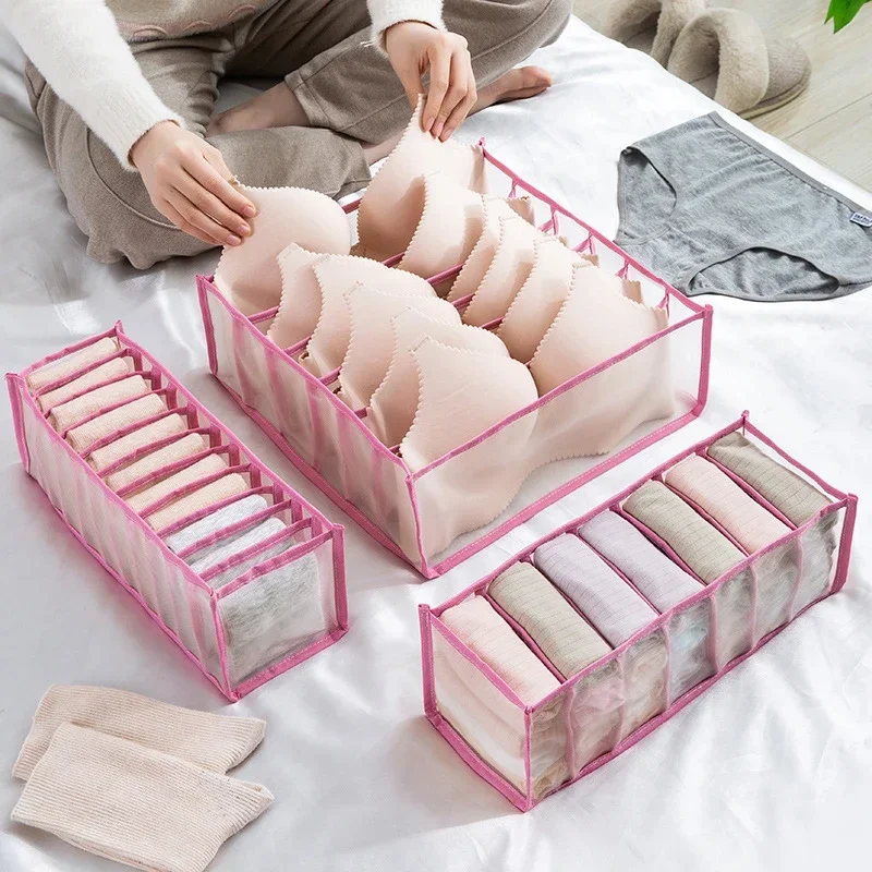 Japanese Style Home Use Underwear Socks Bra Storage Box Three in One Organizer Grid Partition Closet Essential Tool