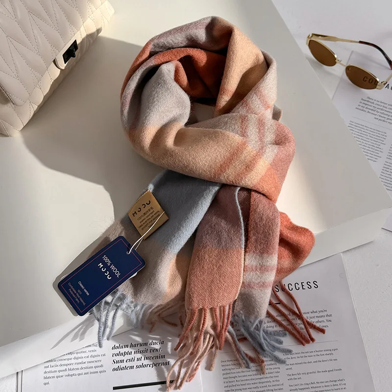 100% wolle Frauen Schal Herbst Winter Vintage Adrette Plaid Wrap Schals Pashmina Mujer Femme Foulard Bufanda Schal Stola – Detail 8