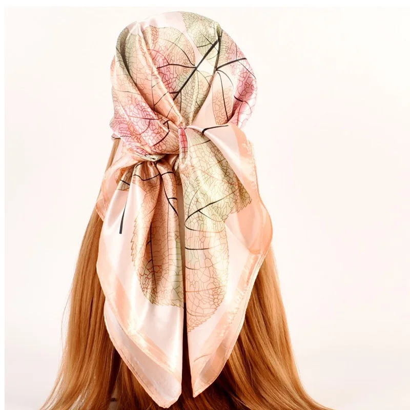 90x90cm Women Silk Scarf Small Satin Square Print Wrap Foulard Femme Handkerchief Bandana Neck Hair Skinny Tie Scarves Shawl 3