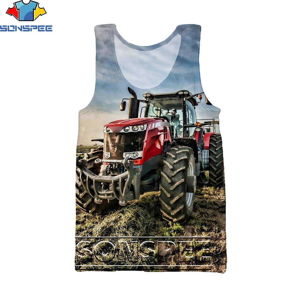 

SONSPEE 3D Printing Bucket Tractor Summer Sleeveless Vest Men/women Fashion Punk Hip-hop Personality Sports All-match Casual Top
