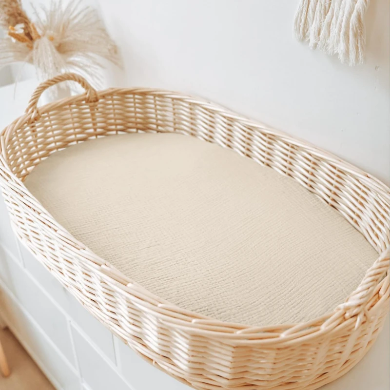 Set biancheria da letto per culla 2 pezzi Materasso per culla in filato di cotone traspirante Fodera lavabile rimovibile Biancheria da letto per bambini - immagine 4