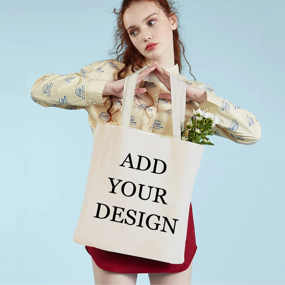 Customized Women Tote Bag with Print Logo Custom Your Pictures Fashion Canvas Shopping Shoulder Bags Drop Shipping