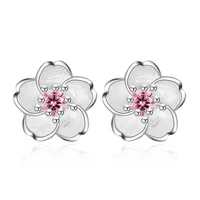 925 Sterling Silver Pink Purple Zircon Flower Small Stud Earrings For Women Wedding Elegant Luxury Jewelry Accessories Wholesale - Image 4