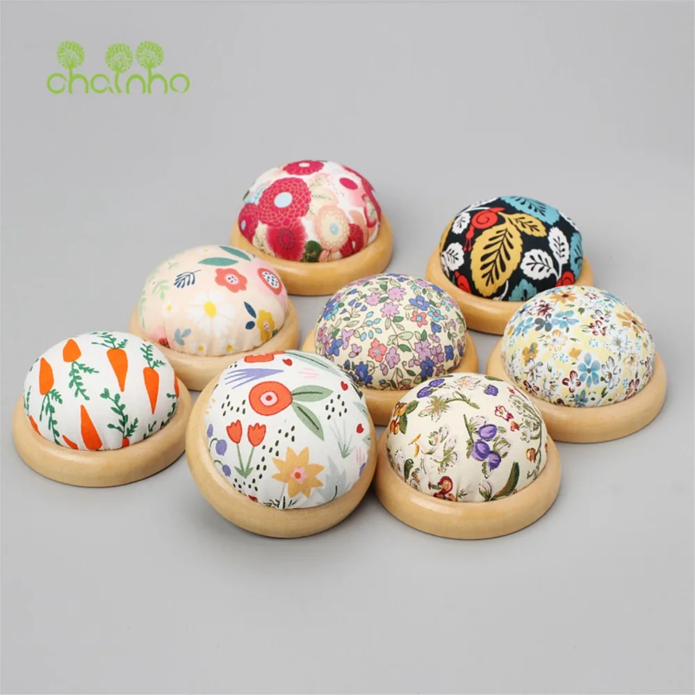 Chainho,Pin Cushion With Wooden Base,Printed Floral or Cartoon Fabric Cover,DIY Sewing Quilting Accessory,Needlework Tools,1 Pcs