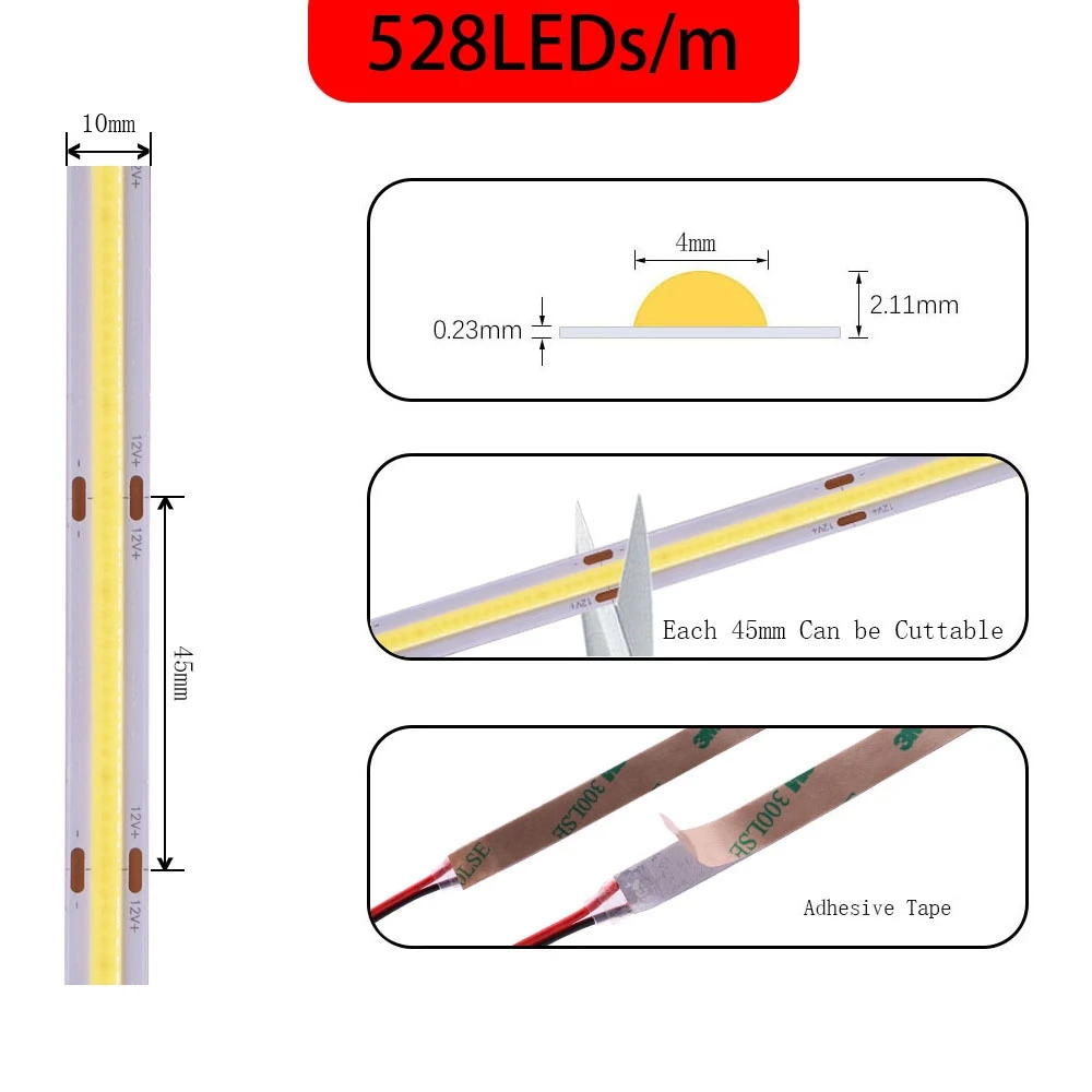 5m/Lot 16.4Ft COB LED Strip Light 480/528 LEDs/m 3000-6500K RA90 DC12V 24V led strip lights,led strip light,led light strip