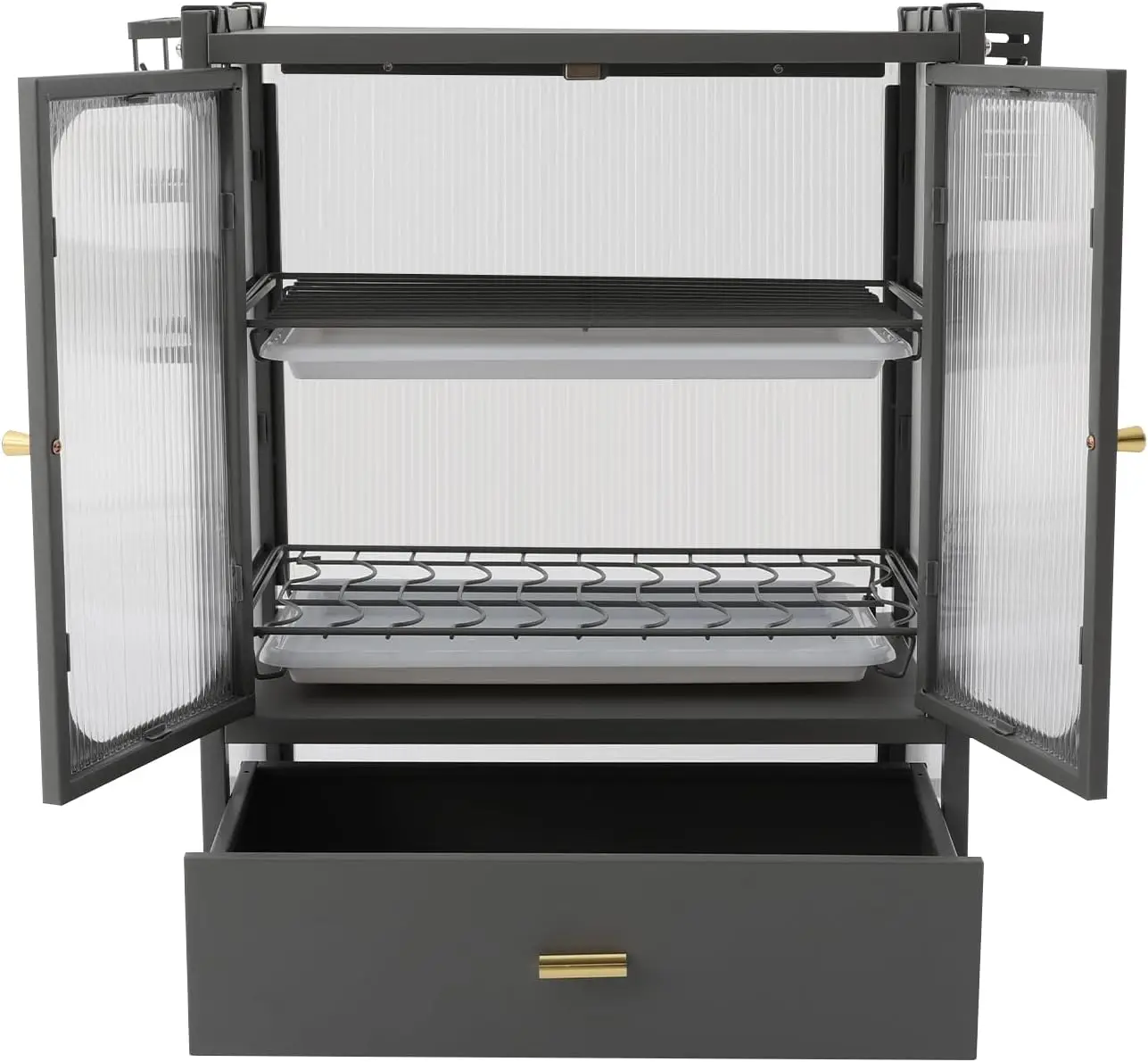 Grey Dish Rack Strainer 3 Tier Steel Dish Drainer Rack Cup Storage Rack Kitchen Countertop Utensil Holder with Drawer  Dish