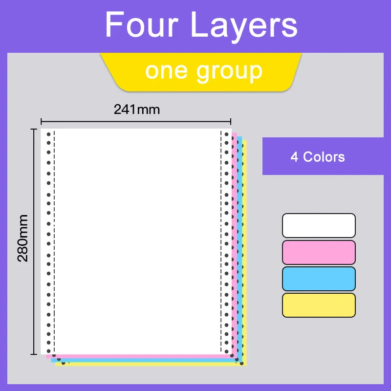 Makeasy 4L/1G Carbonless Printing Paper For Dot Matrix Printer 1000 Sheets 4 Layers One Column (One Group) Per Sheet