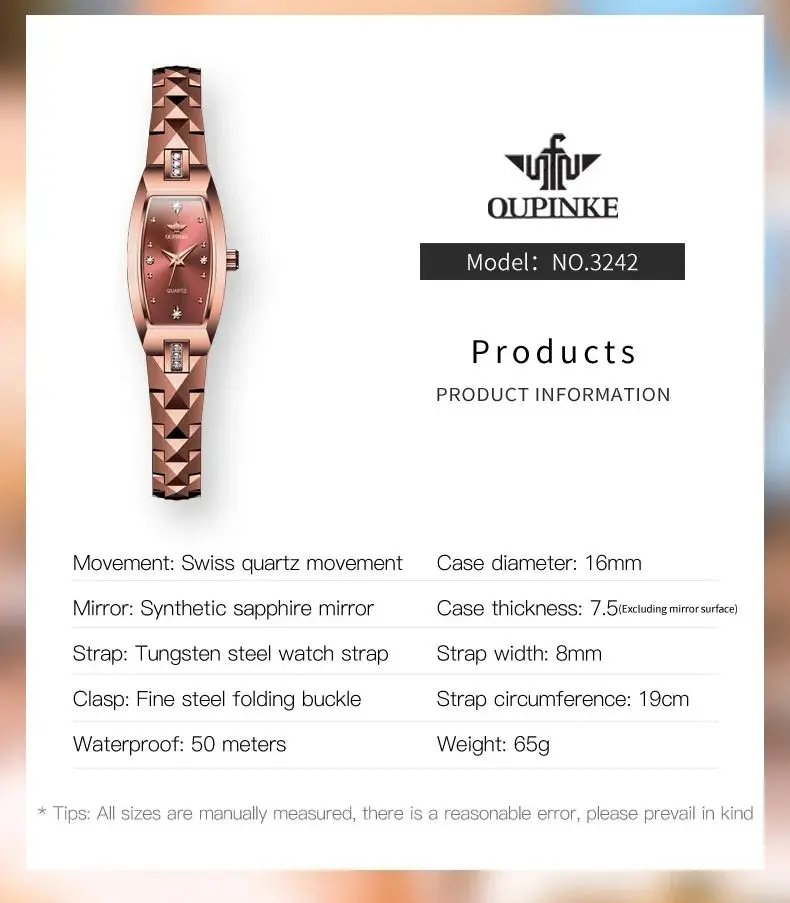 OUPINKE 3242 Import Quartz Movement Watch For Women Tungsteel Steel Strap Original Wristwatch Sapphire Mirror Luxury Dress Watch 5