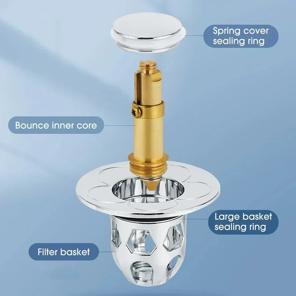 Bouchon de Lavabode Salle Bain 40mm Bonde Evier Chromé Universel Bouchon de Vidange Bonde Baignoire Excentrique Bouchon d'évier pour Salle Bain Lavabo ,Bidet,Cuisine,Réglable Hauteur en Laiton,1Pcs