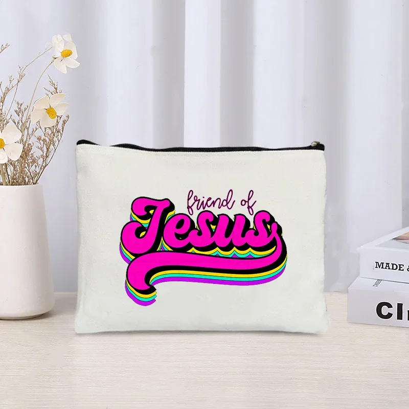 Love Jesus Pattern Zipper Makeup Bag Christianity Catholicism Cosmetic Cases Faith in Jesus Christ Travel Lipstick Pouch Gifts 3