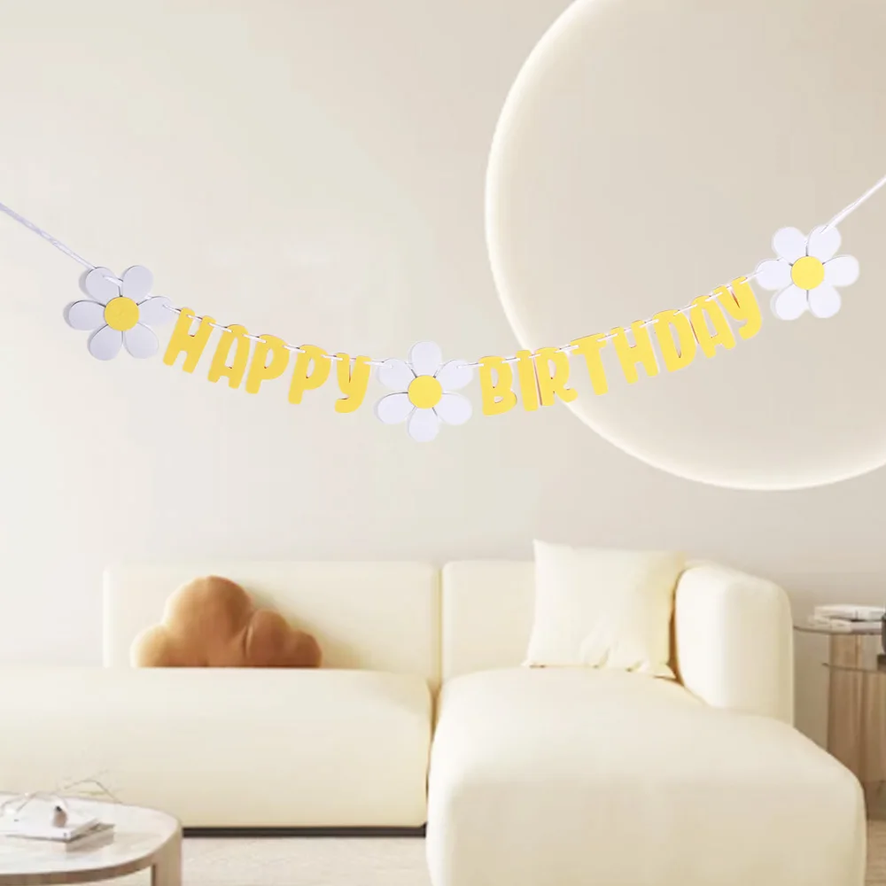 

Creative Happy Birthday Banner INS Daisy Style Party Flag Baby Hanging Garland Supplies Photo Decoration