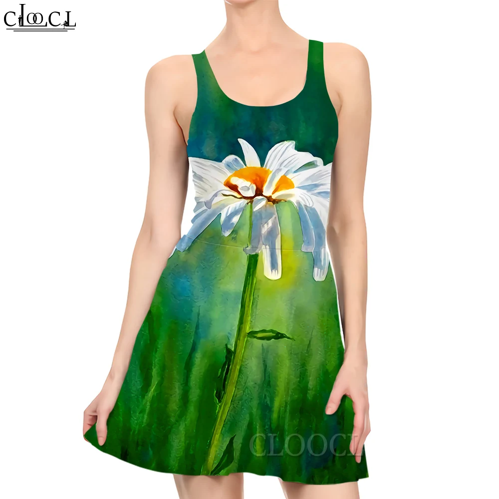

Новое модное женское мини-платье CLOOCL, красивые летние женские короткие платья без рукавов с 3D-принтом маргариток в повседневном стиле
