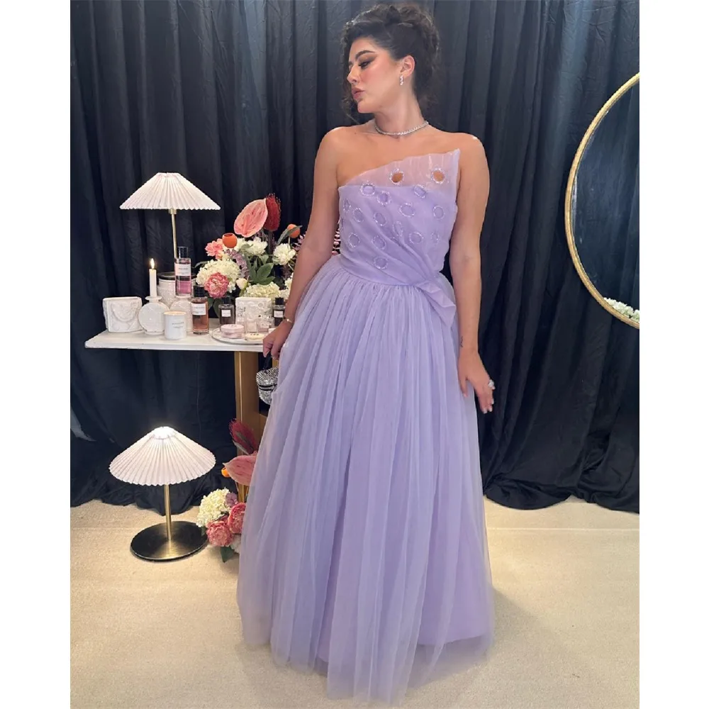 Jiayigong  Sexy Casual   Tulle Draped Pleat Valentine's Day A-line Strapless Bespoke Occasion Gown Long Dresses