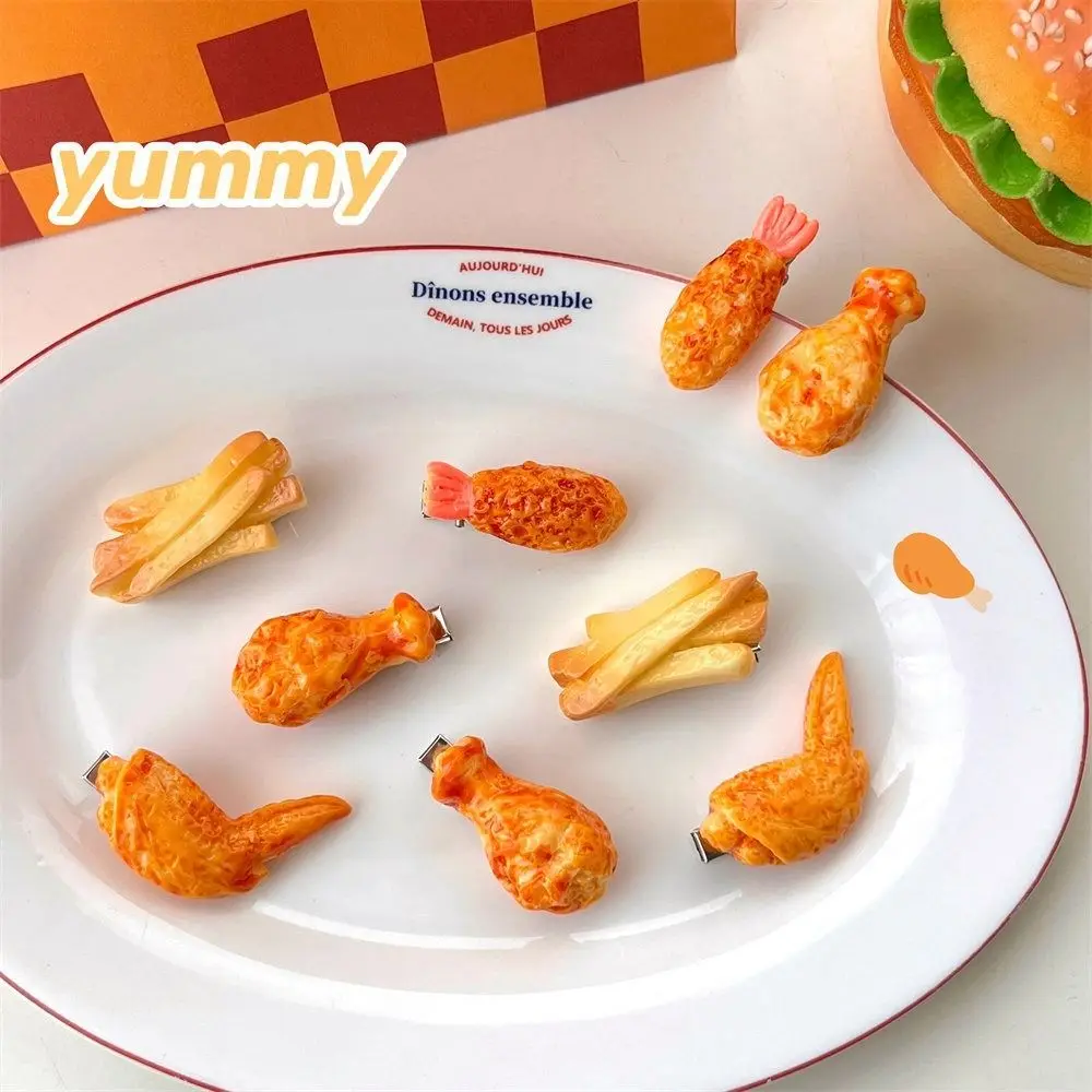 Funny Fried Chicken Simulated Food Hair Clip Geometry Duckbill Clip Fake Food Hairpin Headwear Bangs Clip Girls