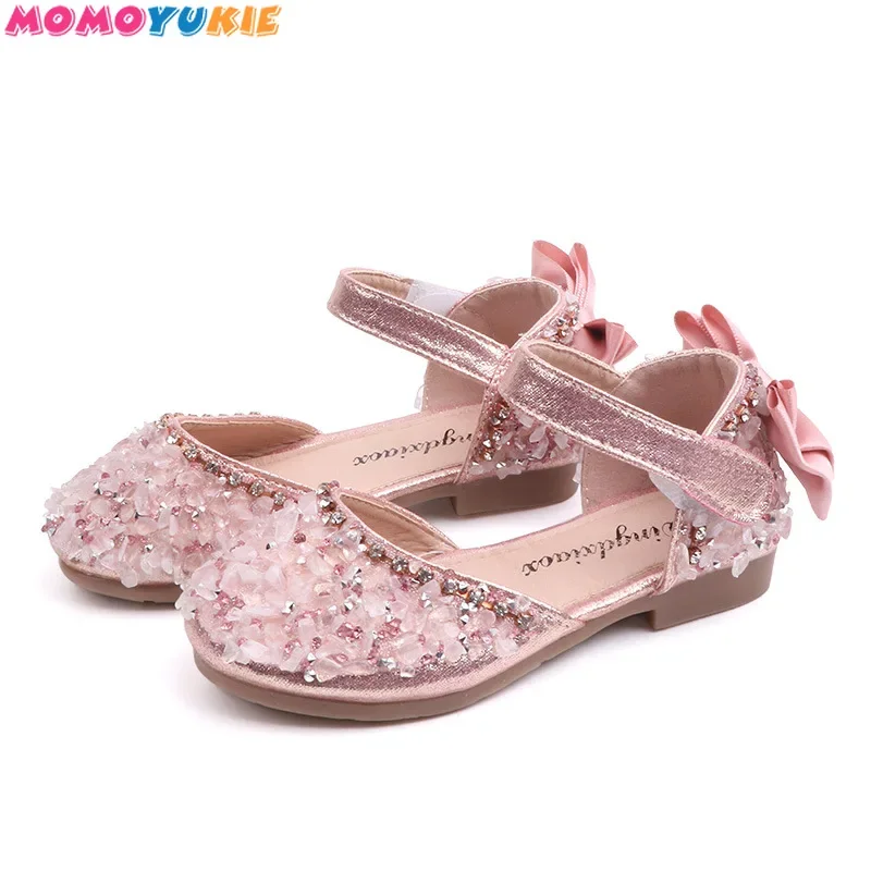 New Children Princess Shoes Baby Girls Flat Bling Leather Sandals Fashion Sequin Soft Kids Dance Party Sparkly Shoes