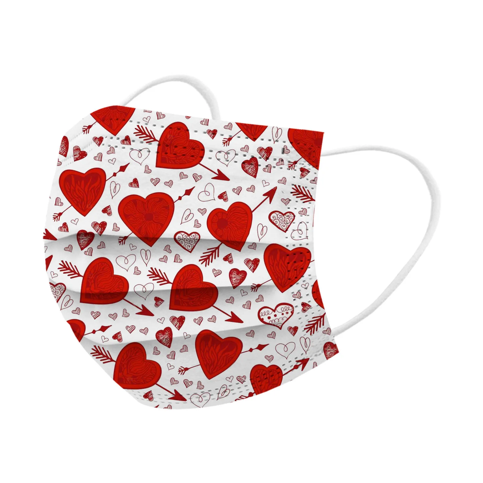 Adult Disposable Valentine's Day Hearts 3Ply Protective Face Mask 10/50PCS