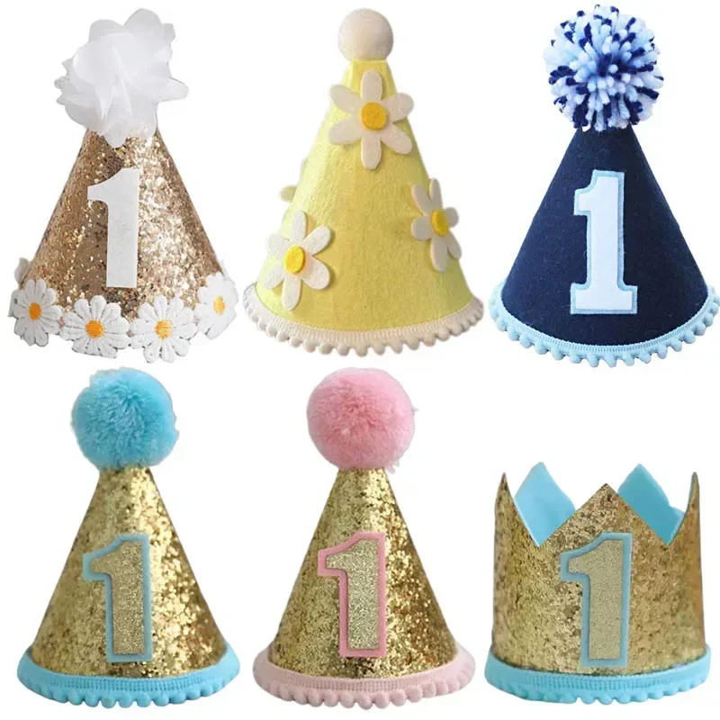 Kids Birthday Hat Baby Girl Boy Headband Baby Shower Anniversary Birthday Party Decoration Supplies Atmosphere Props party hat baby crown hat birthday headband set